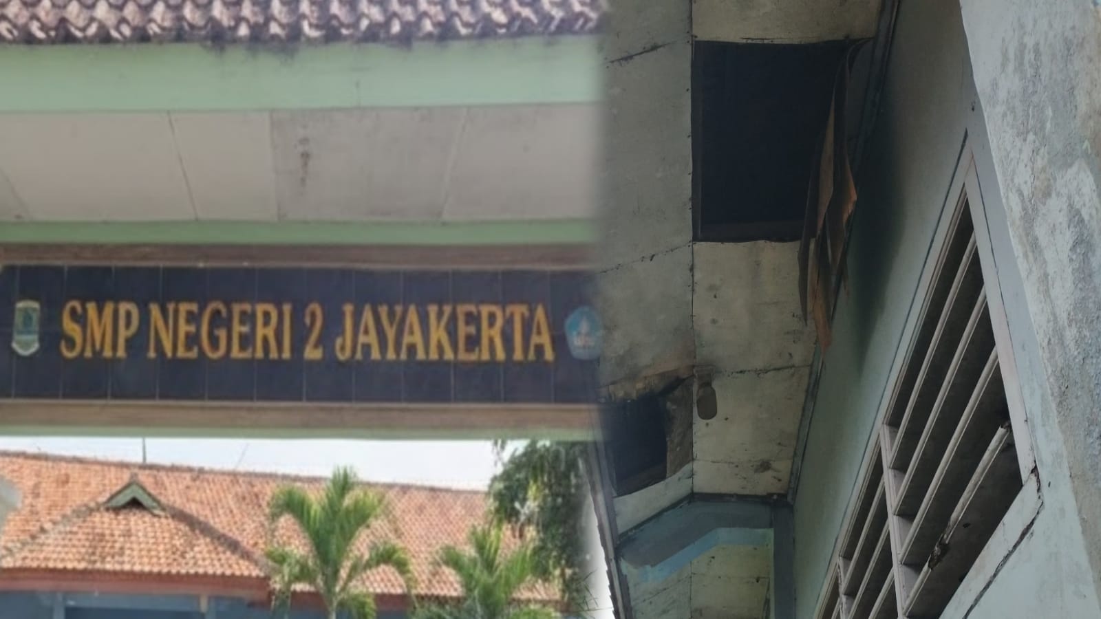 Caption : Kondisi Atap Bangunan SMP Negeri 2 Jayakerta Dugaan Tanpa Adanya Pemiliharaan dan Perbaikan