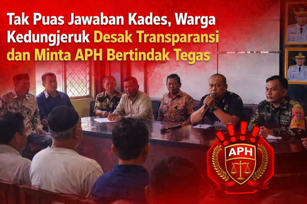 Caption : Masyarakat Desa Kedungjeruk Audiensi Terkait Dugaan Tidak Transparasi Penggunaan Anggaran Dana Desa dan Banprop
