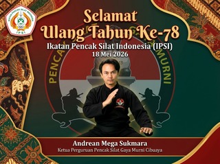 Caption : Andrean Mega Sukmara, Ketua Perguruan Pencak Silat Gaya Murni Cibuaya, menyampaikan ucapan selamat Hari Ulang Tahun ke-78 Ikatan Pencak Silat Indonesia (IPSI) yang diperingati pada 18 Mei 2026. Ia berharap IPSI terus maju dalam melestarikan budaya pencak silat dan membina generasi muda berprestasi.