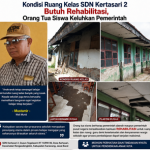 Caption : Kondisi bangunan dan ruang kelas SDN Kertasari 2, Kecamatan Rengasdengklok, Kabupaten Karawang, terlihat mengalami kerusakan cukup parah. Sejumlah plafon jebol, dinding bangunan mengelupas, hingga lantai keramik rusak, namun kegiatan belajar mengajar masih tetap berlangsung. Foto: Patriotjabar.com/Gugun. Caption : Kondisi bangunan dan ruang kelas SDN Kertasari 2, Kecamatan Rengasdengklok, Kabupaten Karawang, terlihat mengalami kerusakan cukup parah. Sejumlah plafon jebol, dinding bangunan mengelupas, hingga lantai keramik rusak, namun kegiatan belajar mengajar masih tetap berlangsung. Foto: Patriotjabar.com/Gugun.
