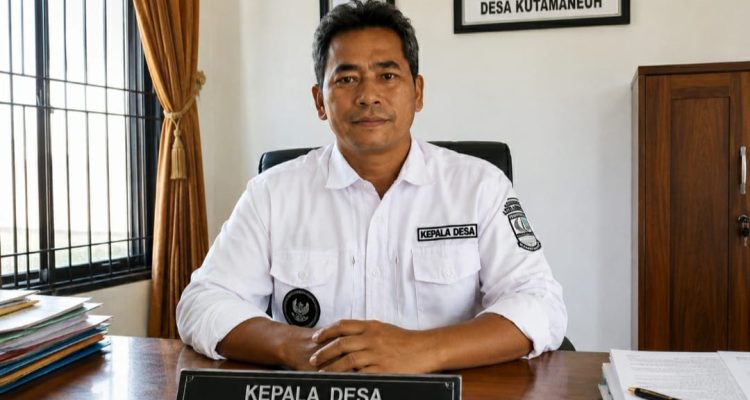 Caption : Kepala Desa Kutamaneuh, Kecamatan Tegalwaru, Adang, saat berada di ruang kerjanya. Pemerintah Desa Kutamaneuh berharap adanya pembangunan Penerangan Jalan Umum (PJU) di sepanjang jalan utama desa guna meningkatkan keamanan, kenyamanan, serta mendukung aktivitas sosial dan perekonomian masyarakat pada malam hari. (Foto: Patriot Jabar)