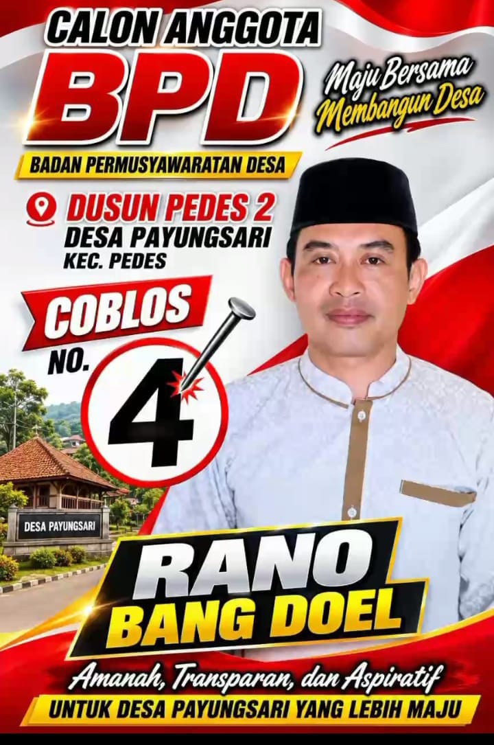 Caption : Rano Karno, calon anggota Badan Permusyawaratan Desa (BPD) Desa Payungsari, Kecamatan Pedes, Kabupaten Karawang, nomor urut 4, meraih suara terbanyak dalam pemilihan perwakilan Dusun Pedes II. Rano Karno memperoleh 23 suara dan terpilih sebagai anggota BPD setelah unggul dari lima kandidat lainnya.